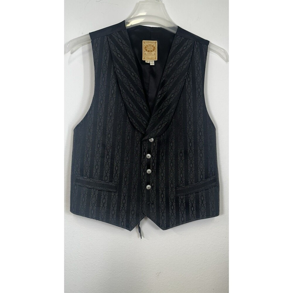 Wah Maker Mens M Black Diamond Striped Geometric Cowboy Western Vest Read Desc.